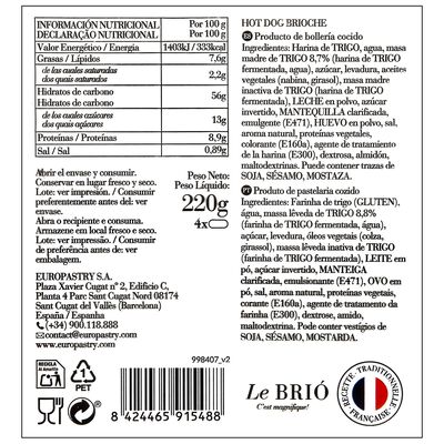 Pan hot dog brioche Le Brio 220g