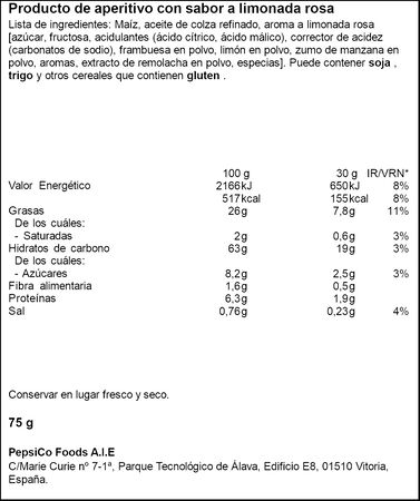 Snack de ma&iacute;z sabor limonada rosa Cheetos 75g
