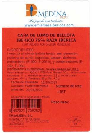Lomo bellota 50% ib&ntilde;erico medina al corte