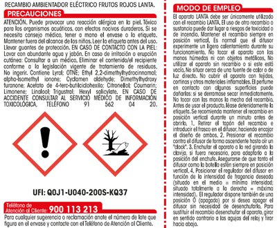 Ambientador el&eacute;ctrico Lanta recambio frutos rojos