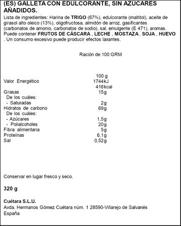 Galletas campurrianas sin az&uacute;car Cu&eacute;tara 320g