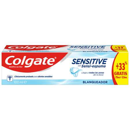 Pasta de dientes blanqueadora Colgate Sensitive con Sensi-espuma para dientes sensibles 100ml