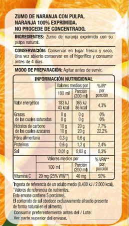 Zumo de naranja 100% exprimida con pulpa Alipende 1L