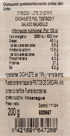 Cacahuete piel tostado con sal Alipende 200g