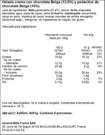 Helado H&auml;agen-Dazs bhocolate belga 4 uds