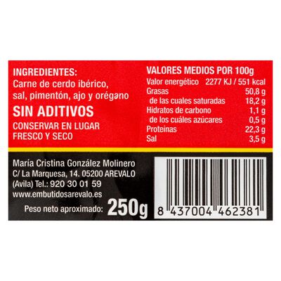 Chorizo Ib&eacute;rico Gonz&aacute;lez Perrino 250g