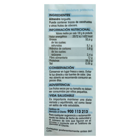 Almendra largueta sin sal Alipende 200g tostada