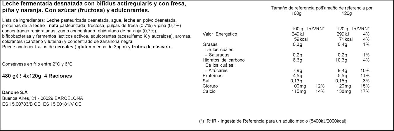 Bífidus Activia 0% pack 4 cocktail de frutas
