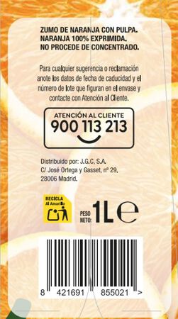 Zumo de naranja 100% exprimida con pulpa Aipende 1L