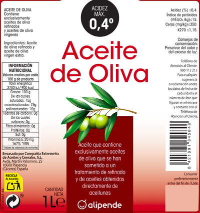 Aceite de oliva Alipende 1l 0,4&ordm;