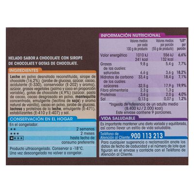 Helado en tarrina Alipende 900ml chocolate con trozos