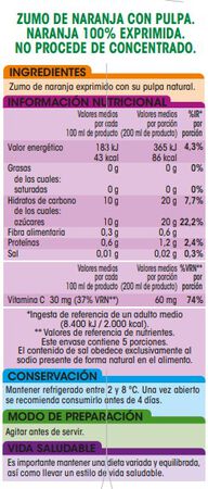 Zumo de naranja 100% exprimida con pulpa Aipende 1L