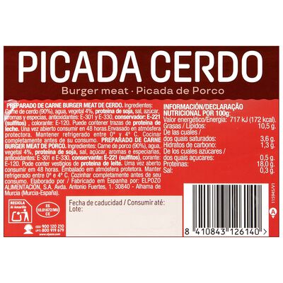 Carne picada de cerdo para burger meat El Pozo 800g aprox