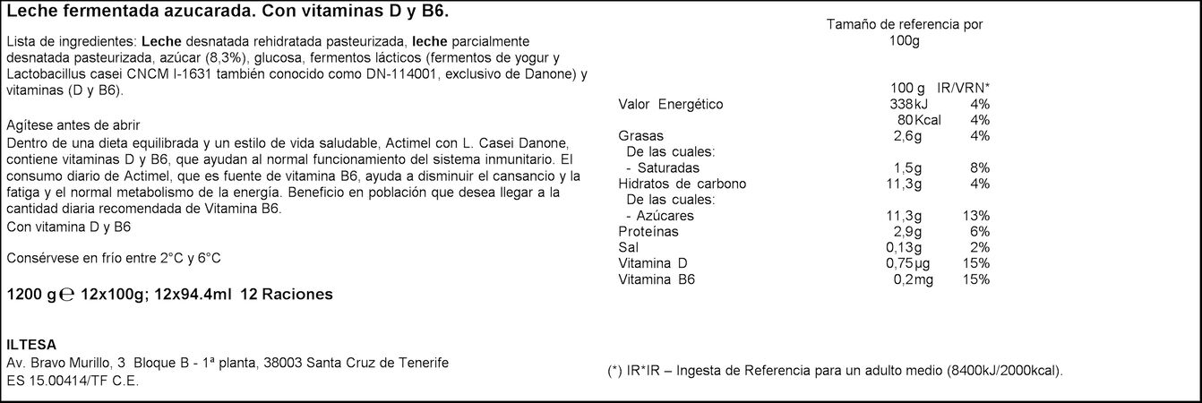 L Casei Actimel Danone pack 12 natural