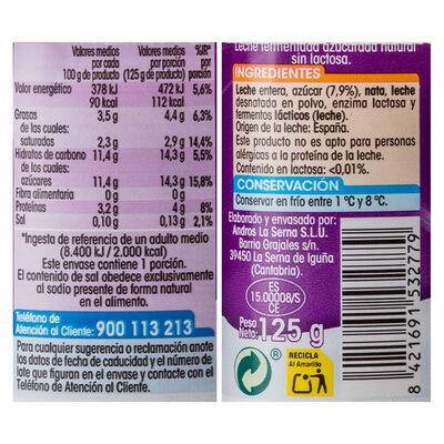 Leche fermentada sin lactosa Alipende pack 4 natural azucarado