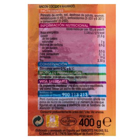 Bacon ahumado Alipende taco 400g