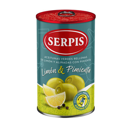 Aceitunas verdes rellenas de limón y aliñadas con pimienta Serpis 130g