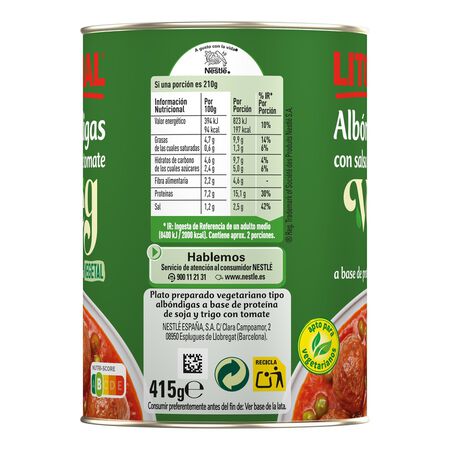 Albóndigas vegetarianas con salsa de tomate Litoral 415g