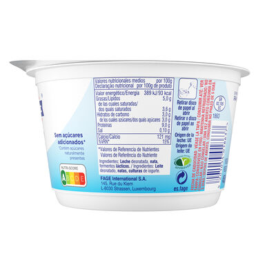 Yogur colado sin az&uacute;car a&ntilde;adido receta griega Fage 5% materia grasa 450g