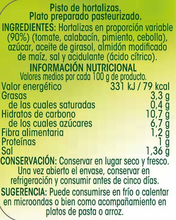 Pisto de hortalizas sin gluten Alipende 570g