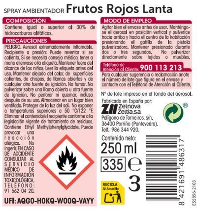 Ambientador spray Lanta 250ml frutos rojos