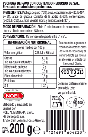Pechuga pavo finas lonchas reducido en sal Alipende 200g