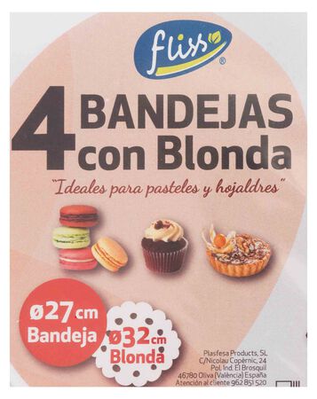 Bandeja cart&oacute;n+blonda de papel Fliss 4 uds redonda