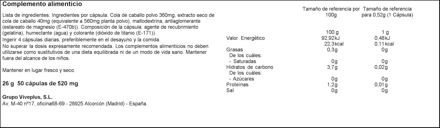 Cola de caballo Vive+ 50 cápsulas