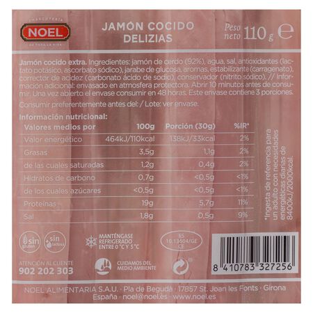 Jamón cocido en lonchas calidad extra Delizias Noel 110g