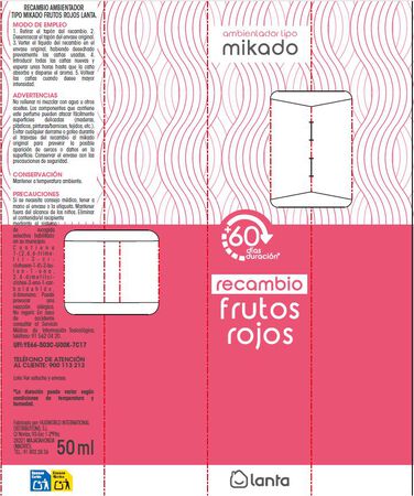 Ambientador tipo mikado Lanta 50ml recambio frutos rojos
