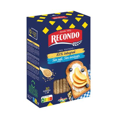 Pan tostado integral Recondo bajo en sal 30 rebanadas