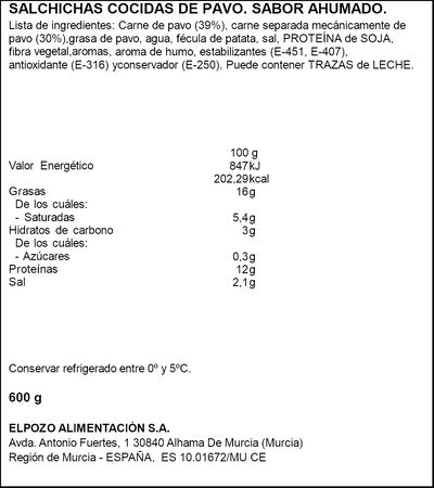 Salchicha Big pavo ElPozo pack 3 x 200g