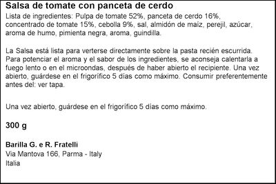 Salsa Amatriciana con panceta de cerdo 100% italiana Barilla 300g