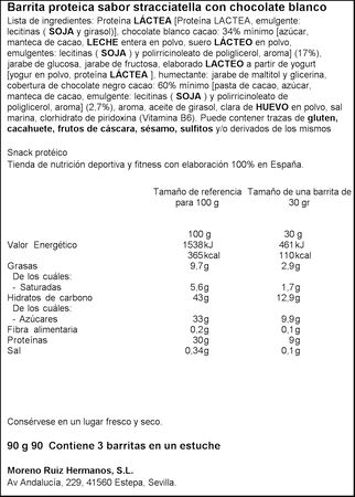 Barrita prot&eacute;ica stracciatella y chocolate blanco Just Loading 90g 3uds