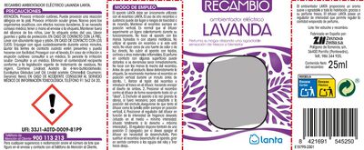 Ambientador el&eacute;ctrico Lanta recambio lavanda