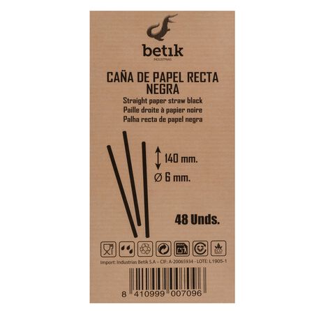 Caña de papel Betik 48 uds rectas negras