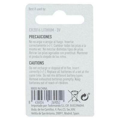 Pila boton litio Tm CR2016 3V
