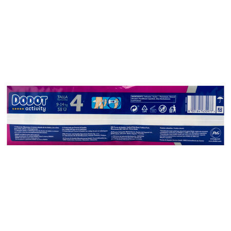 Pañales Dodot Activity 58 uds talla 4 , 9kg-14kg,