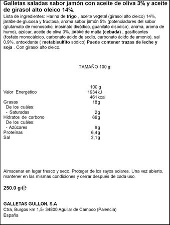 Galletas saladas mini bites con sabor a jam&oacute;n Gull&oacute;n 250g
