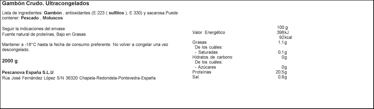 Gambón crudo Pescanova 16-25piezas 2kg