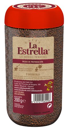 Café soluble descafeinado La Estrella 200g mezcla