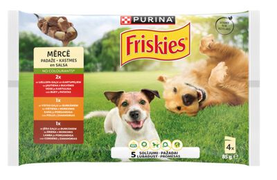 Alimentación perro adulto en salsa PURINA FRISKIES 85g P4 Buey-Pollo-Cordero