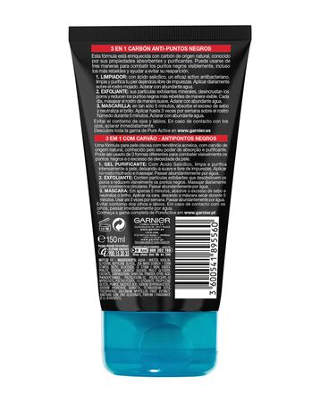 Gel exfoliante Garnier 150ml pure active 3 en 1 carb&oacute;n