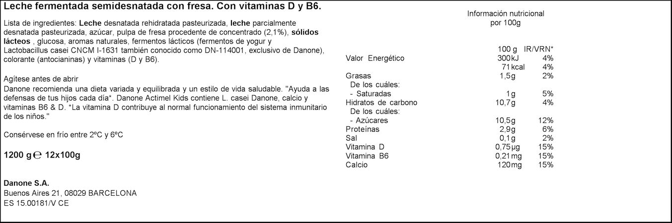 L Casei Actimel Danone pack 12 fresa