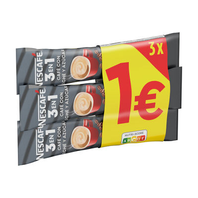 Café soluble 3 en 1 con leche y azúcar Nescafé 3 sobres