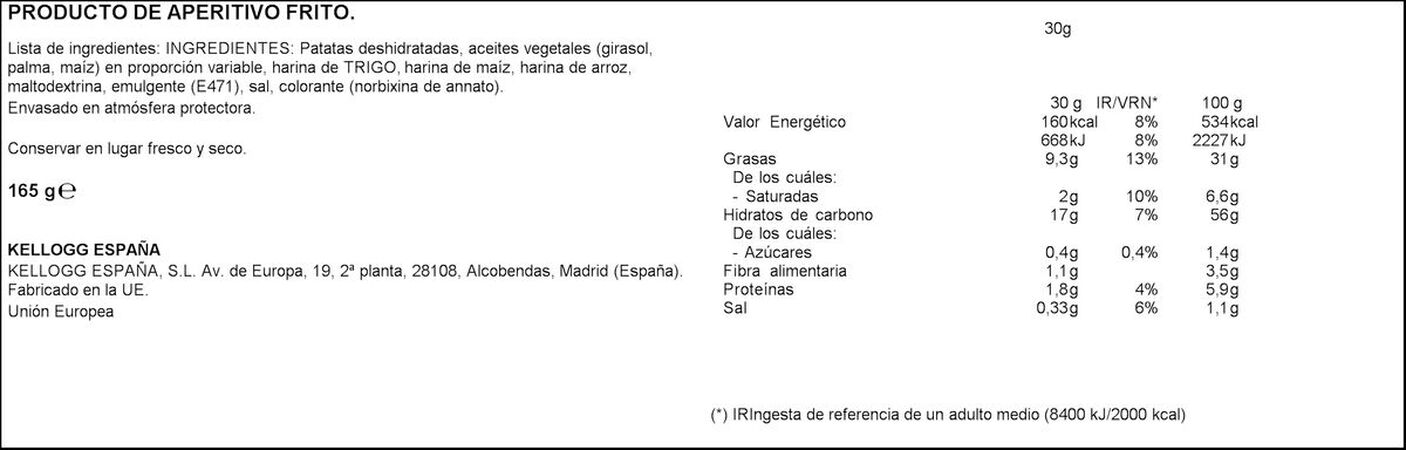 Snack de patata Pringles 165g original