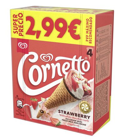 Helado cornetto con sabor a fresa Frigo 4 unidades