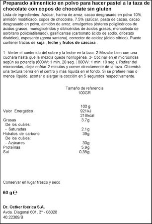 Mug cake de chocolate sin gluten Dr Oetker 65g
