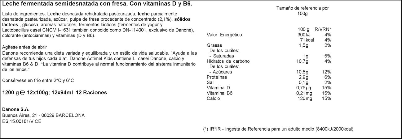 L Casei Actimel Danone pack 12 fresa