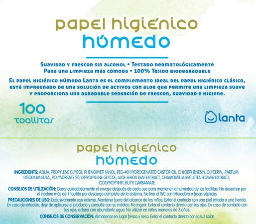 Papel higiénico húmedo Lanta 100 uds